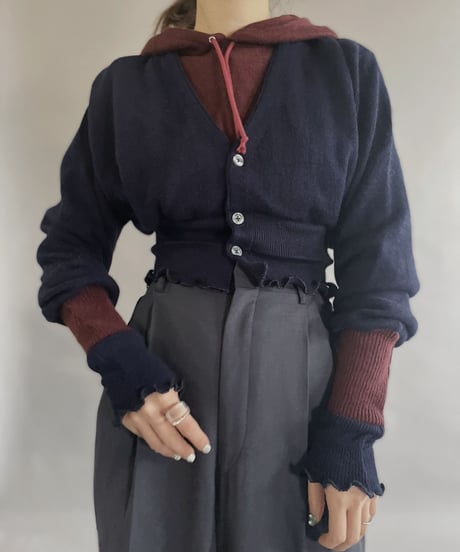 【RE;CIRCLE】 RE Acrylic Knit Cardigan + Hoodie Navy × Blue / 230220-015
