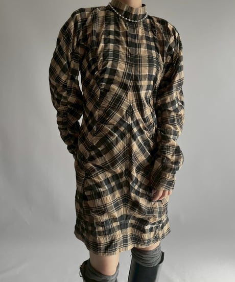 【USED】 GANNI Check Rushed Sleeve One-Piece /251122-006