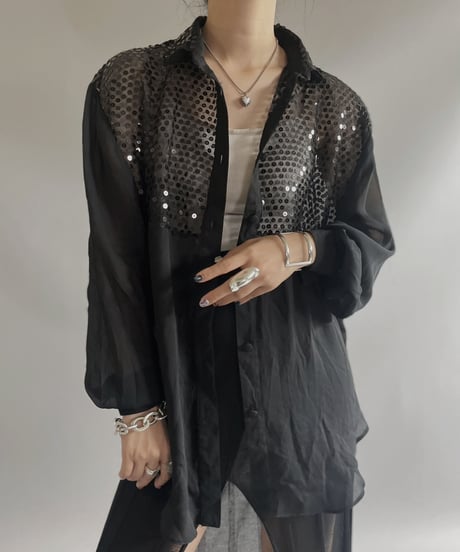 【USED】 L/S Spangle Sheer Shirt / 230722-012