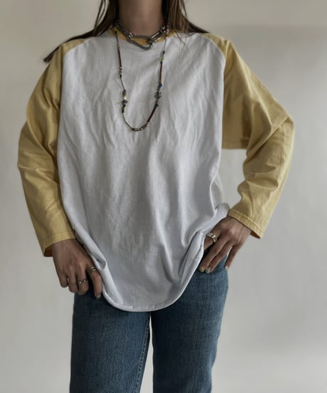 【USED】 Raglan T-shirt Yellow-white / 220618-003