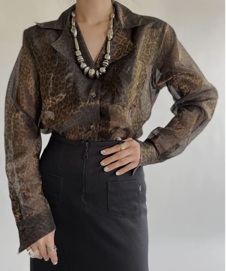 【USED】 Long Sleeved See-through Leopard Shirt / 220528-013