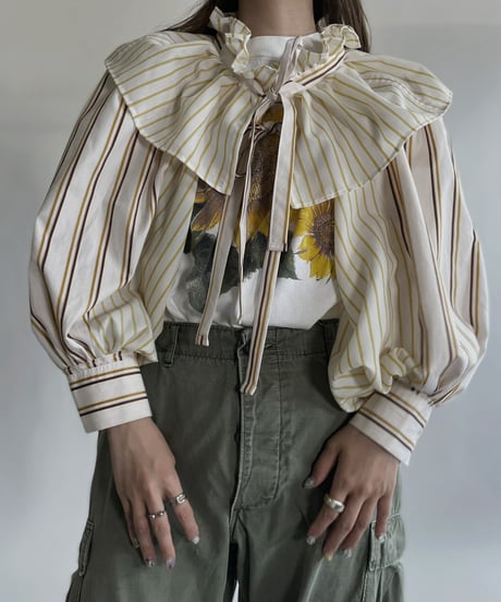 【RE;CIRCLE】 RE Striped Shirt Detachable Collar + Bolero / 220609-001