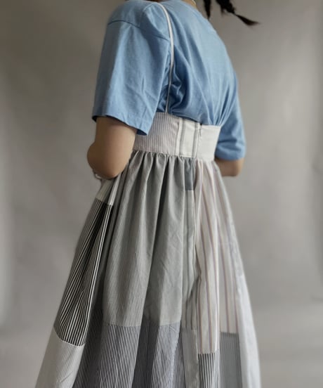 【RE;CIRCLE】 RE Patchwork Strip Shirt One-Piece / 230608-011