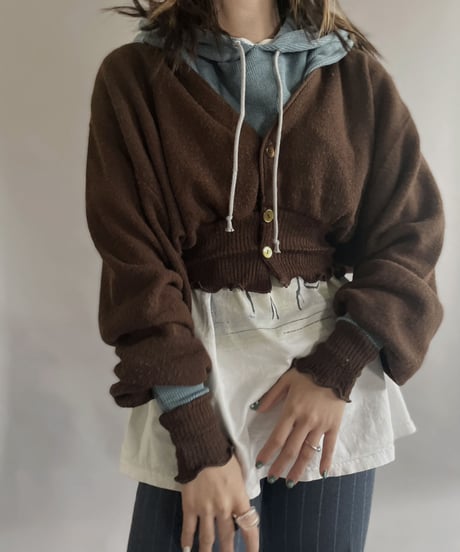 【RE;CIRCLE】 RE Acrylic Knit Cardigan + Hoodie Brown × Light Blue / 230220-010