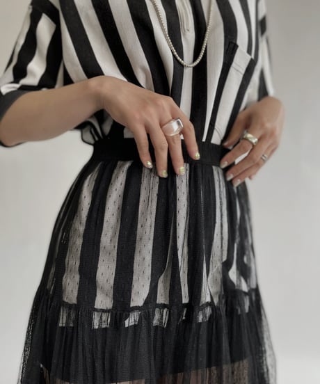 【USED】 Poly Long Sleeve Striped Top / 220709-017