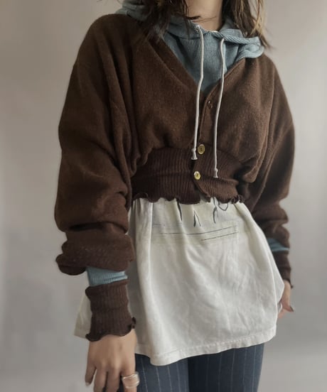 【RE;CIRCLE】 RE Acrylic Knit Cardigan + Hoodie Brown × Light Blue / 230220-010