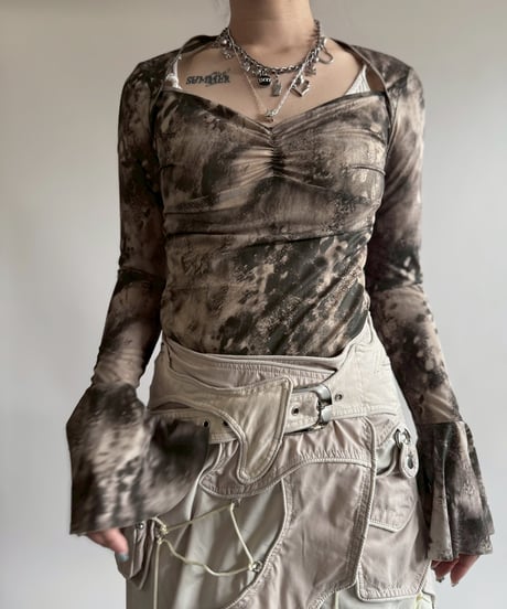 【USED】 Pattern L/S Sheer Top /250412-025