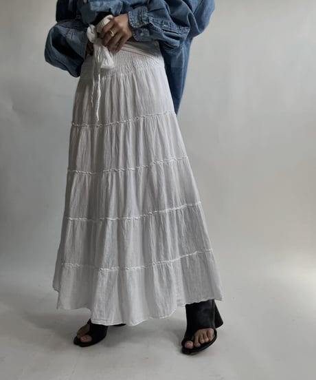 【USED】 White Cotton Long Skirt / 220423-018