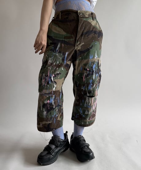 【USED】 Military Camouflage Painted Cut off Shorts  / 250614-014