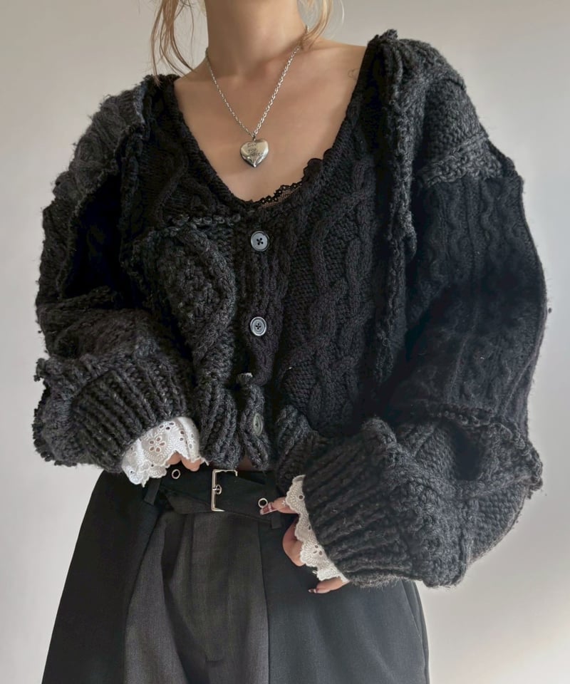 RE;CIRCLE】 RE Aran Knit Patchwork Lace Collar