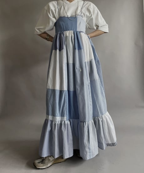【RE;CIRCLE】 RE Patchwork Strip Shirt One-Piece / 230608-019