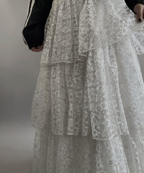 【USED】 Lace Lame Tiered Skirt /231021-029