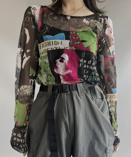 【USED】 Patterned L/S Mesh Top / 230708-024