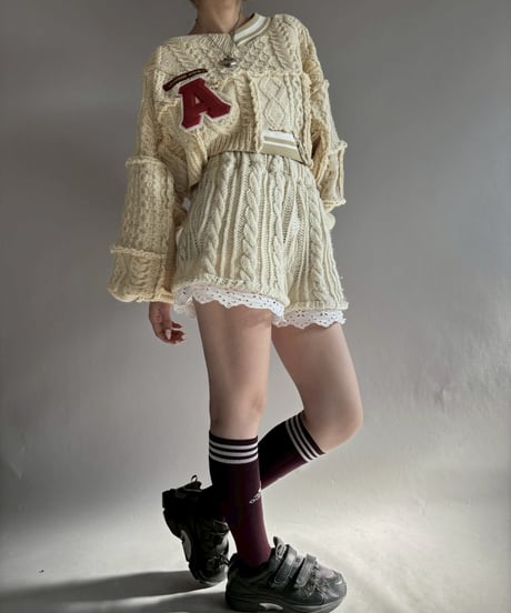 【RE;CIRCLE】 RE Aran Knit Wappen Patchwork Pullover Top / 251218-001