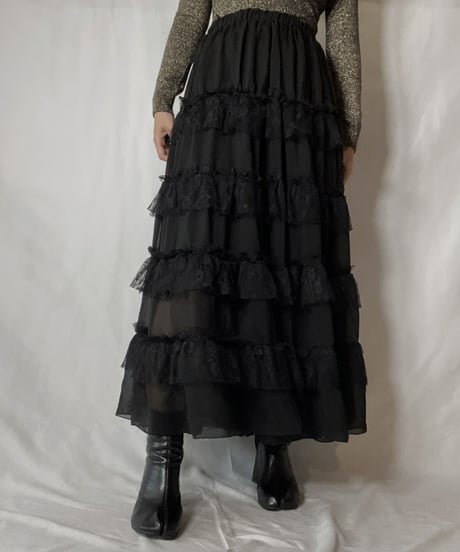 【USED】 Poly Lace Frill Long Skirt/211014-046