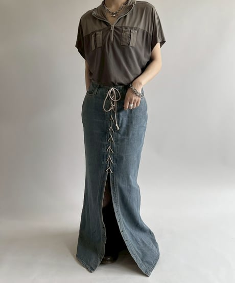 【USED】 Lace Up Denim Long Skirt  / 250526-012
