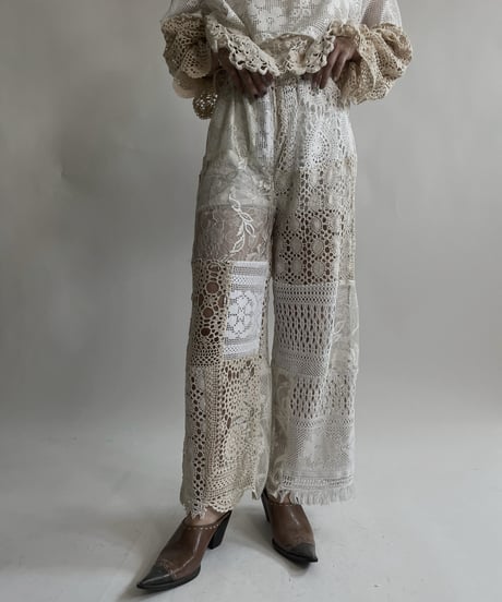 【RE;CIRCLE】 RE Crochet Lace Patchwork Pants / 220427-022