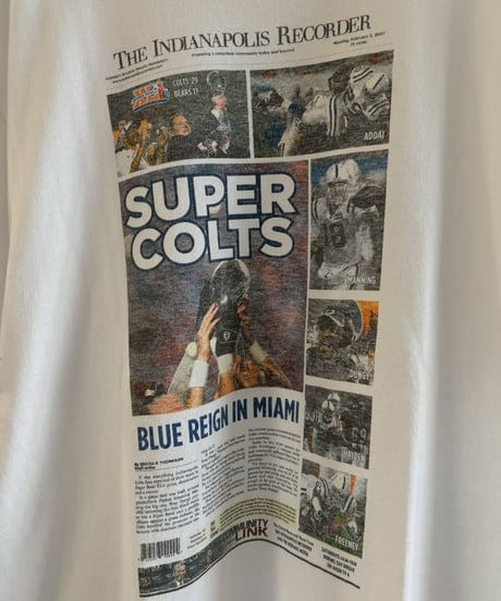 【USED】 07's Hanes American Football Newspaper T-Shirt / 260607-026