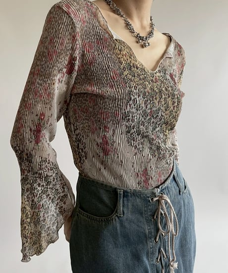 【USED】 Made in USA Design Pleats Sheer Top  / 250526-007