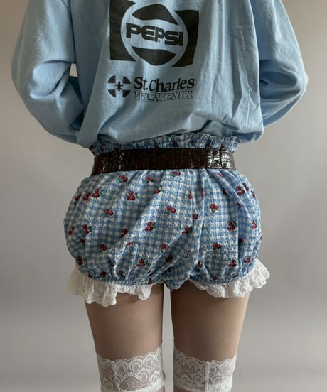 【USED】 Gingham Check × Cherry Pattern Micro Shorts /260418-008