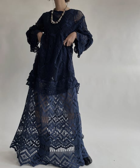 【RE;CIRCLE】 RE Crochet Blue Lace One-piece / 220728-008
