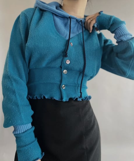 【RE;CIRCLE】 RE Acrylic Knit Cardigan + Hoodie Blue / 230220-013