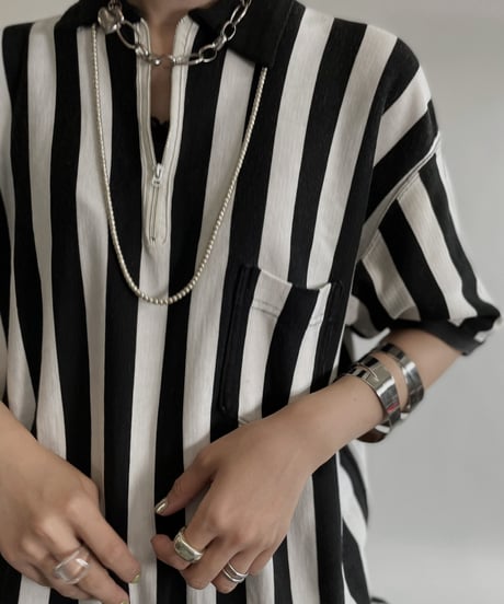 【USED】 Poly Long Sleeve Striped Top / 220709-017