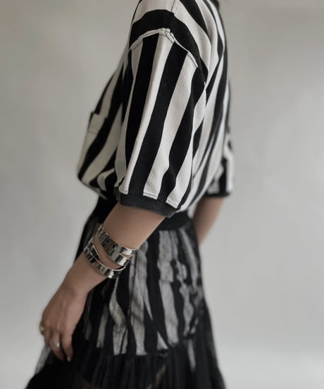 【USED】 Poly Long Sleeve Striped Top / 220709-017