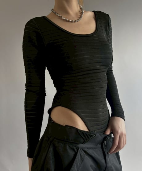 【USED】 Striped Sheer Leotard Top / 251220-007