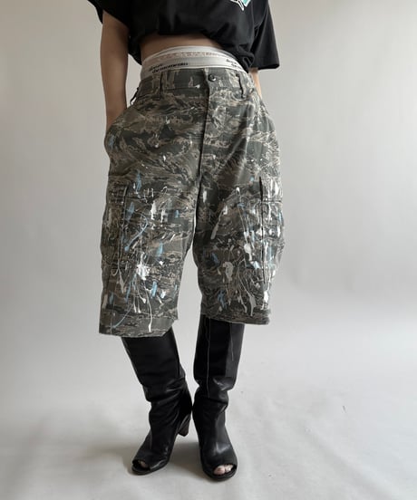 【USED】 Military Camouflage Painted Cut off Shorts  / 250614-023