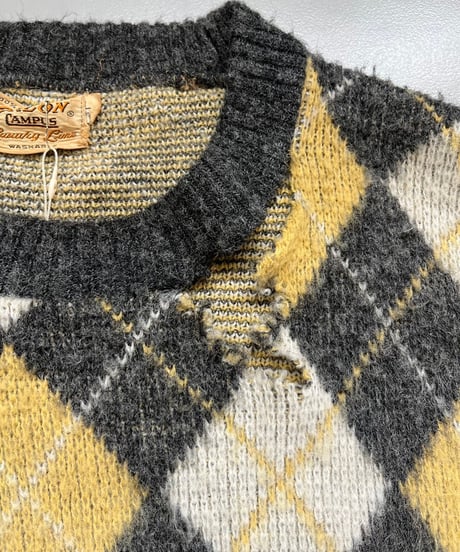 【USED】 100% ORLON ACRYLIC Argyle Knit Top/241207-007