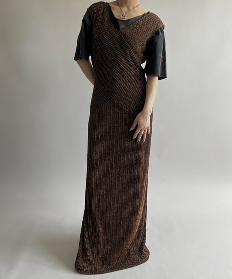 【USED】 Pleats Lame N/S Long One-Piece /250426-013
