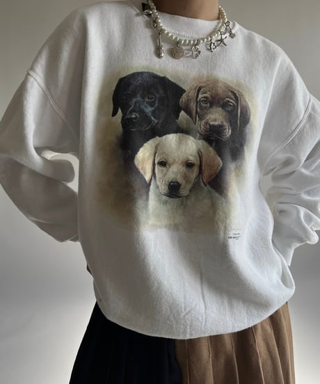 【USED】 Made in USA 90's Fruit of the Loom Dog Print Sweat /250118-015
