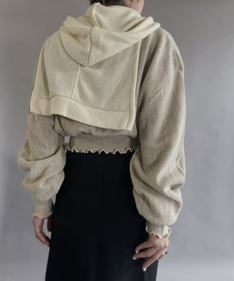 【RE;CIRCLE】 RE Acrylic Knit Cardigan + Hoodie White × Beige / 230220-012