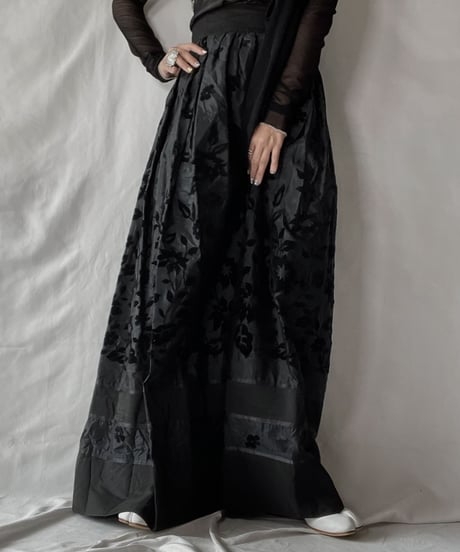 【USED】 Flower Patterned Poly Long Skirt/210921-032