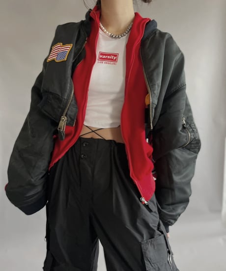 【USED】 Poly Zip-up Line Top Red / 230128-005