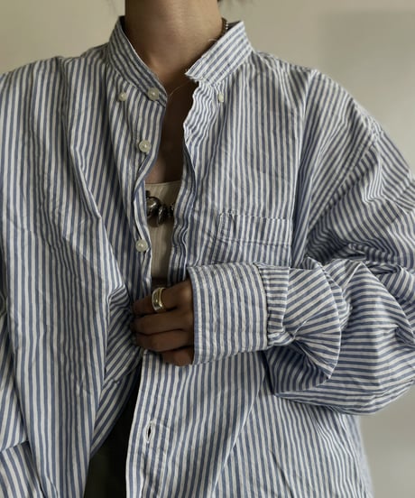【RE;CIRCLE】 RE Collarless Striped Shirt / 220609-002