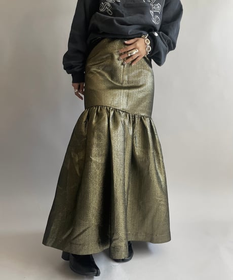 【USED】 Dead Stock BCBG MAXAZARIA Gold Lame Skirt/ 241006-011