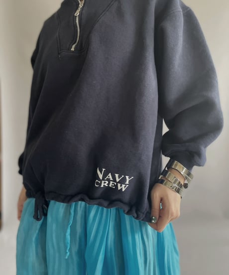 【USED】 Navy Crew Cotton Half Zip Sweat Top / 230218-006