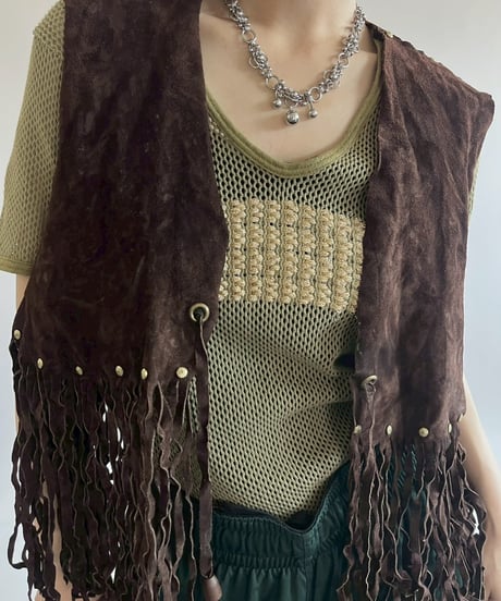 【USED】 Suede Fringe Vest / 250517-023
