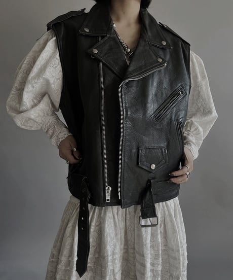 【USED】 Leather Rider's Vest /240127-004