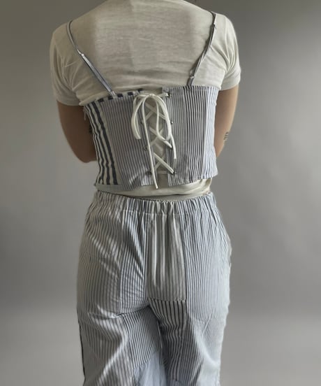 【RE;CIRCLE】 Re Corset Patchwork Stripe Shirt  /  240926-009