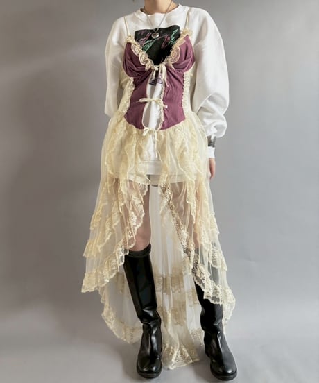 【USED】 MADE in USA Organza lace camisole One-Piece  /250927-002