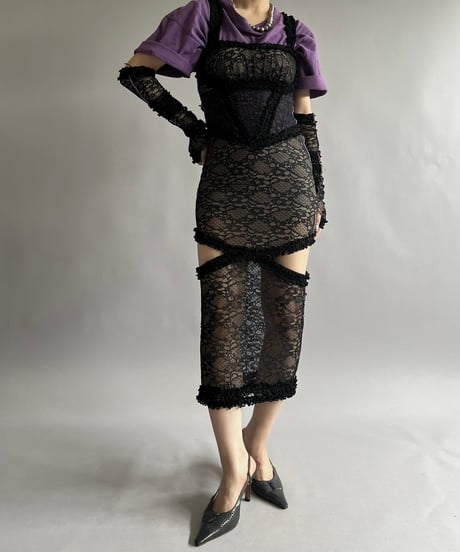 【USED】 Lace Patterned Long One-Piece + Arm/240729-055