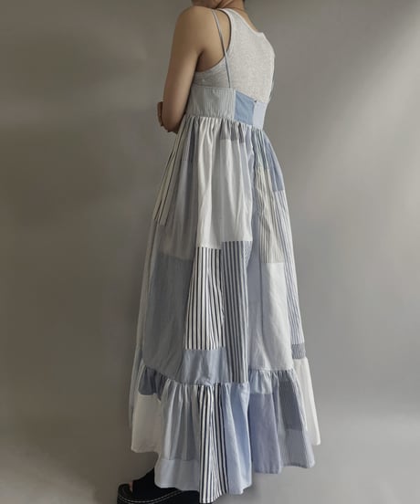 【RE;CIRCLE】 RE Patchwork Strip Shirt One-Piece / 230713-003