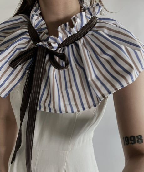 【RE;CIRCLE】 RE Striped Shirt Detachable Collar + Bolero / 220609-009