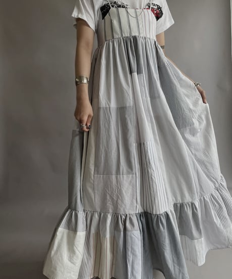 【RE;CIRCLE】 RE Patchwork Strip Shirt One-Piece / 230608-013