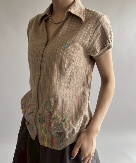 【USED】 Cop.Copine Stripe Zip H/S Top  /251014-001