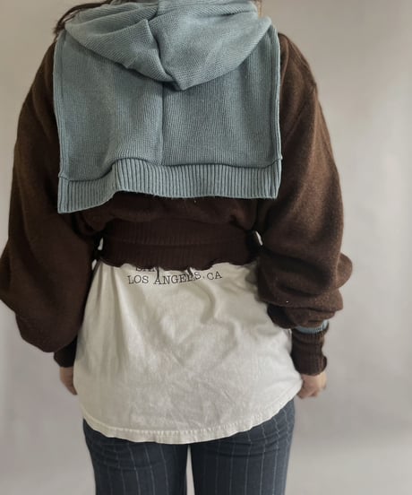 【RE;CIRCLE】 RE Acrylic Knit Cardigan + Hoodie Brown × Light Blue / 230220-010