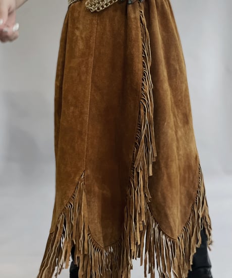 【USED】 Suede Leather Skirt Brown / 230304-017